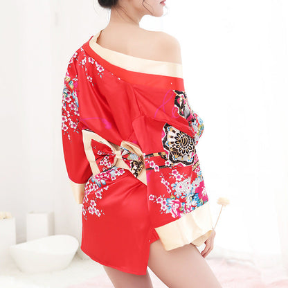Red Floral Japanese Cute Female Kimono