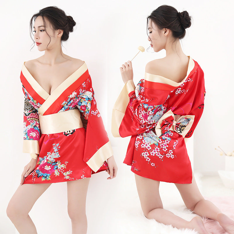 Red Floral Japanese Cute Female Kimono