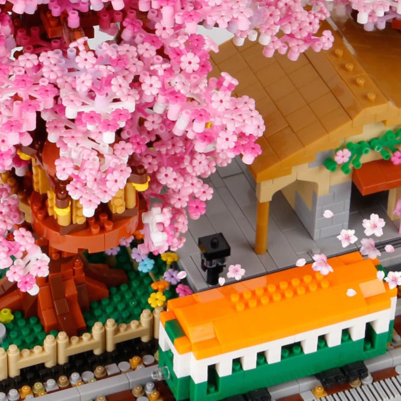 Sakura Cherry Blossom Train Station Nano Building Set | NEW