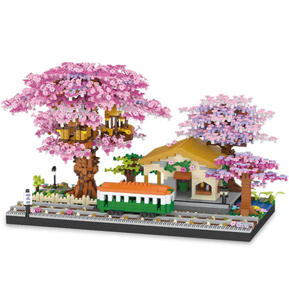 Sakura Cherry Blossom Train Station Nano Building Set | NEW