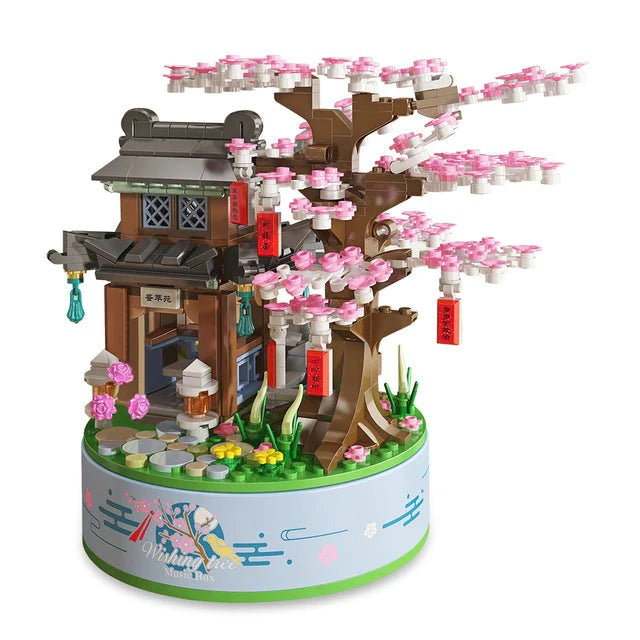 Sakura Cherry Blossom Tree Temple Rotating Music Box Building Set