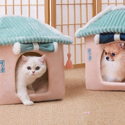 Sakura Temple Pink Green Shrine Cat Dog Bed Hideout House