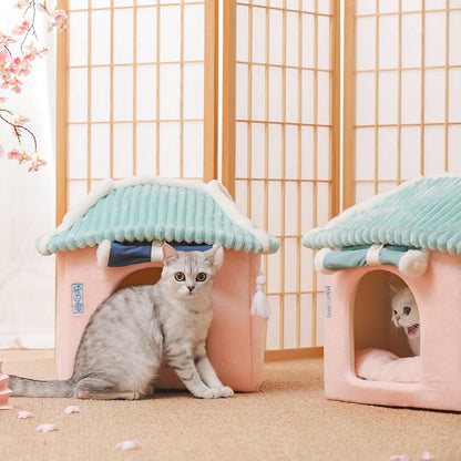 Sakura Temple Pink Green Shrine Cat Dog Bed Hideout House