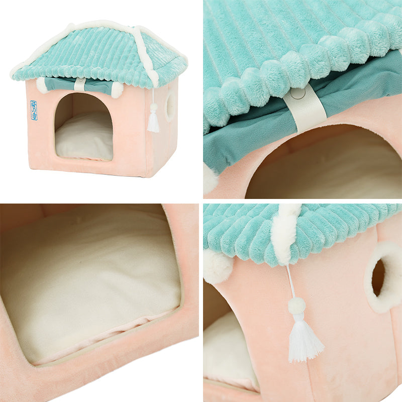 Sakura Temple Pink Green Shrine Cat Dog Bed Hideout House