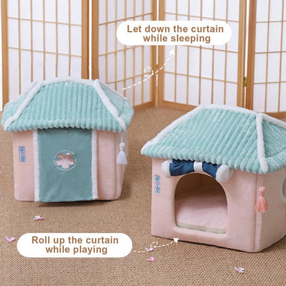 Sakura Temple Pink Green Shrine Cat Dog Bed Hideout House