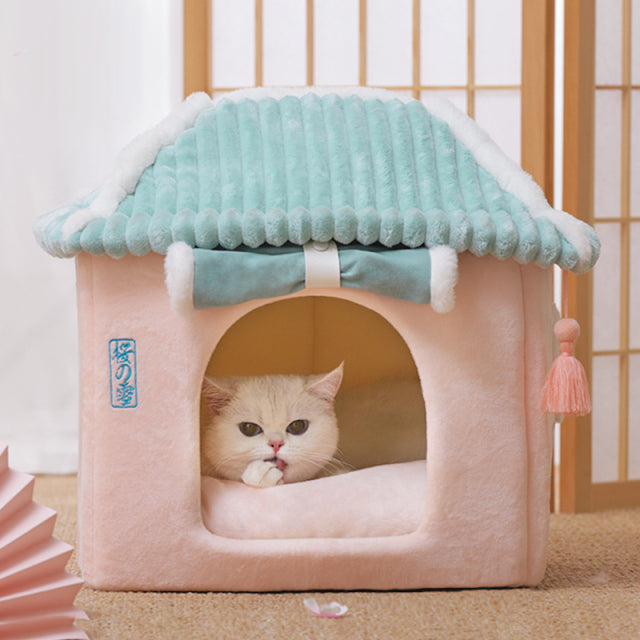 Sakura Temple Pink Green Shrine Cat Dog Bed Hideout House