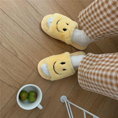 Smile Open-toe Plush Slippers