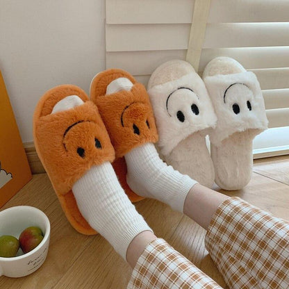 Smile Open-toe Plush Slippers