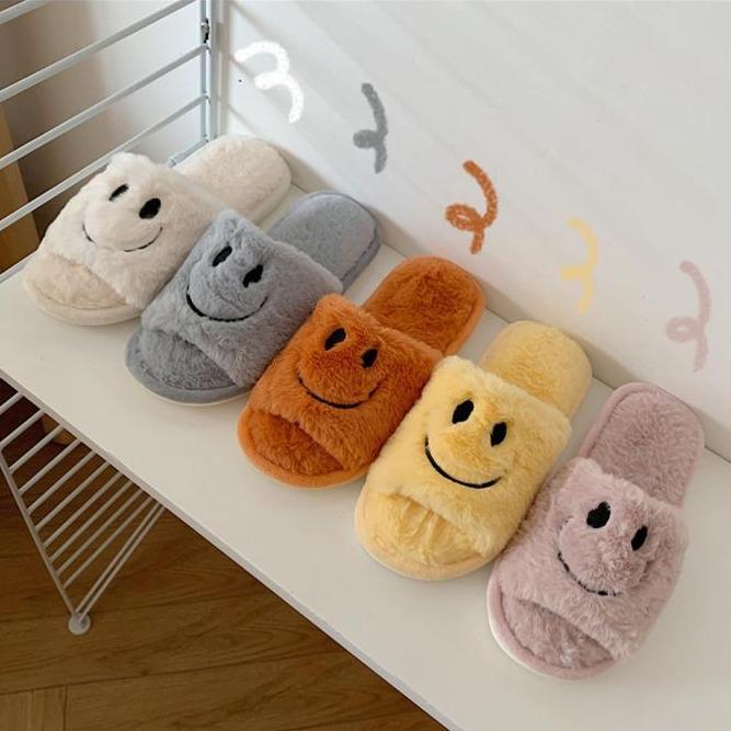 Smile Open-toe Plush Slippers