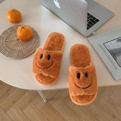 Smile Open-toe Plush Slippers