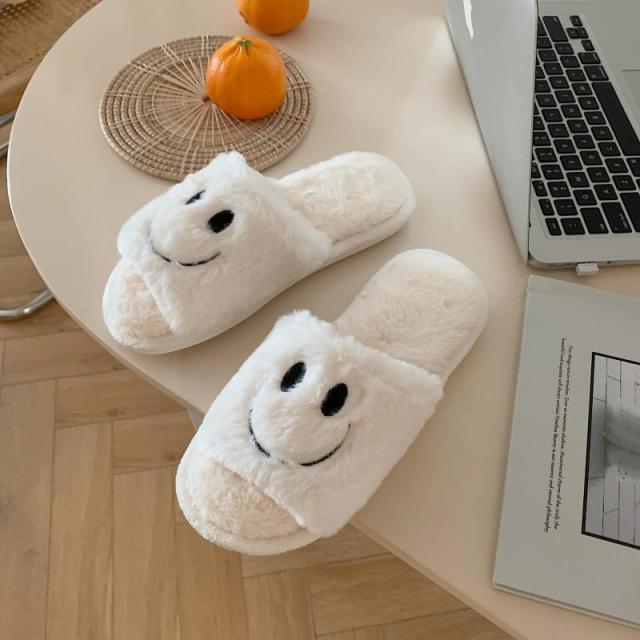 Smile Open-toe Plush Slippers