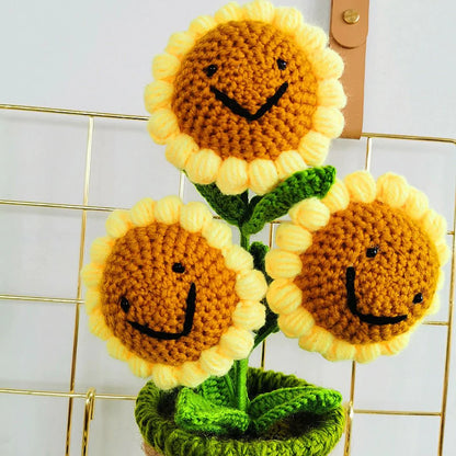Kawaii Smiling Sunflower and Rose Pot Plushies