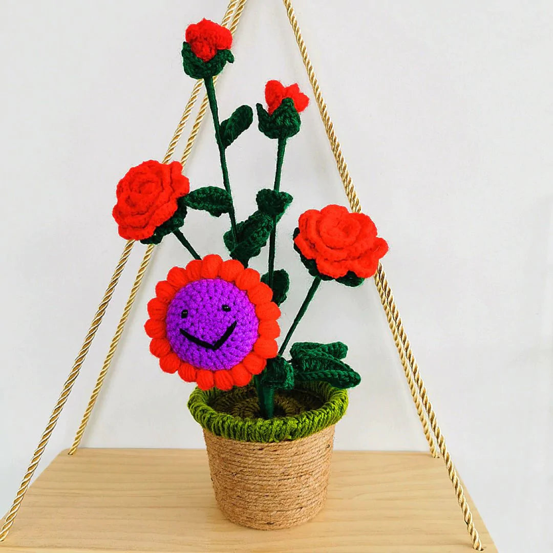 Kawaii Smiling Sunflower and Rose Pot Plushies