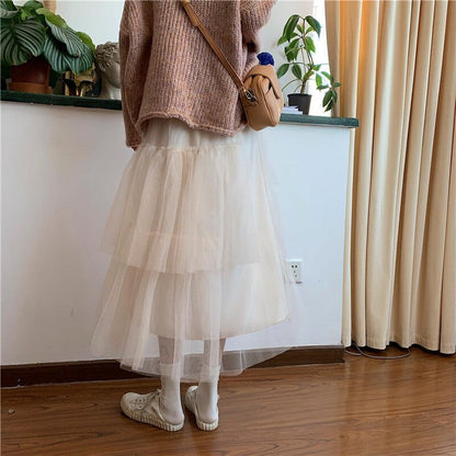 Korean Style Midi Mesh Skirt
