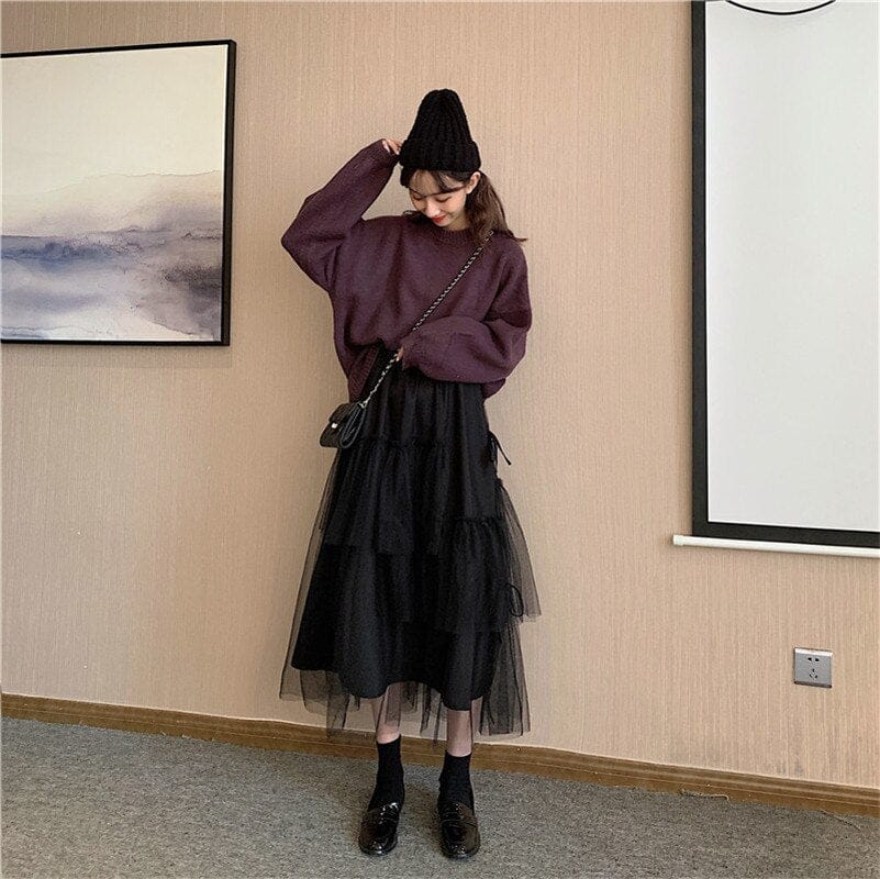 Korean Style Midi Mesh Skirt