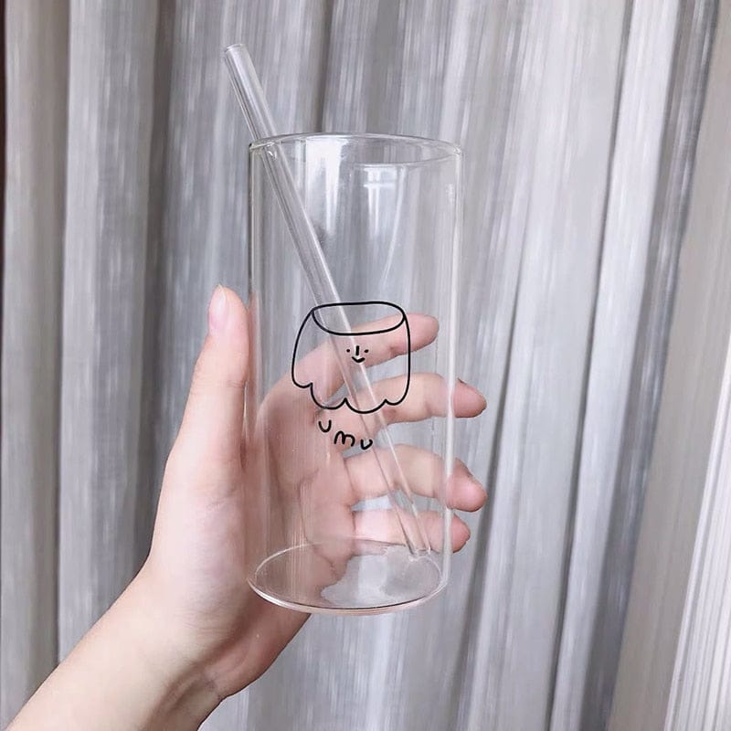 Korean Style UmU Ghost Glass Cup with Straw