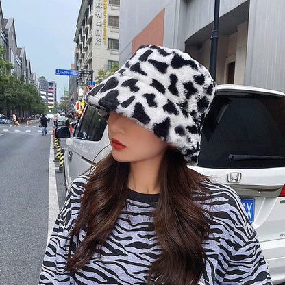 Kawaii Leopard Print Plush Bucket Hat