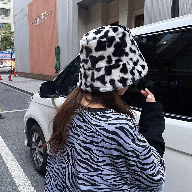 Kawaii Leopard Print Plush Bucket Hat