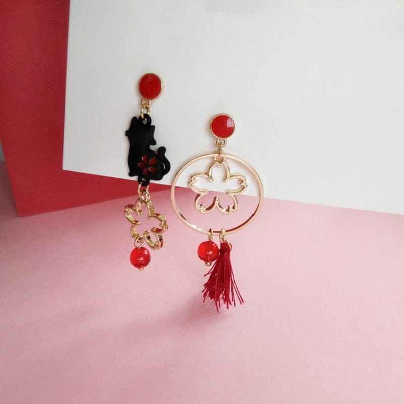 Lucky Cat Sakura Earrings