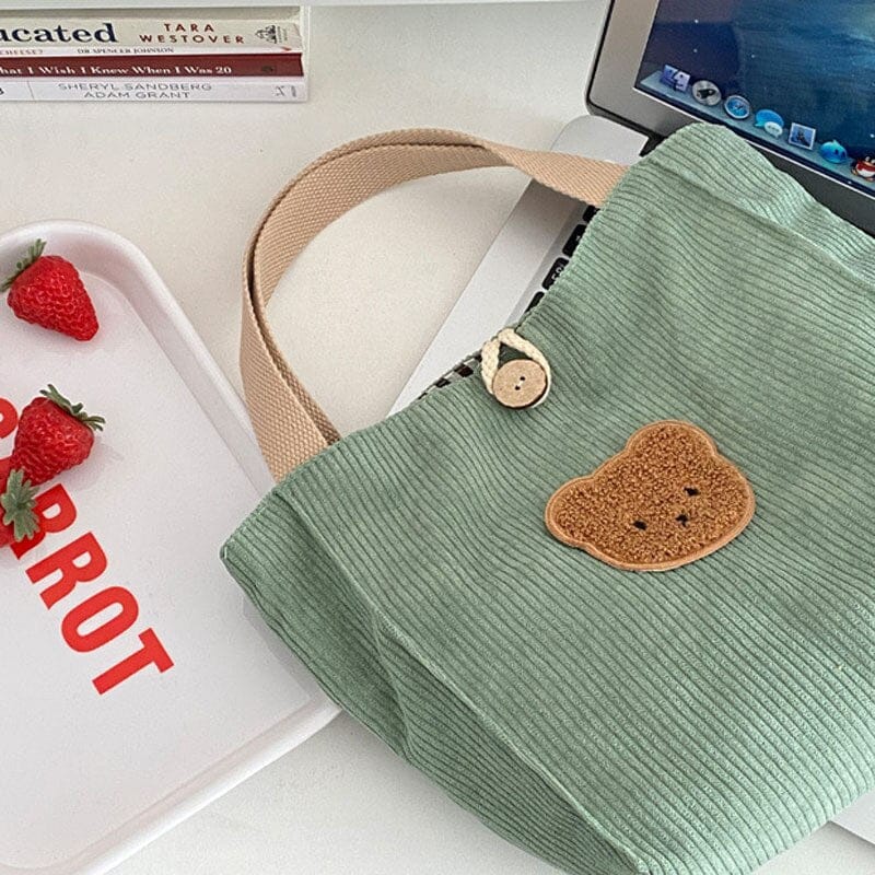Mini Cute Corduroy Kawaii Bear Tote Bag