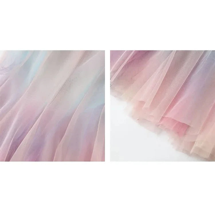 Chic A-line Elegance: Rainbow Slip Dress Ensemble