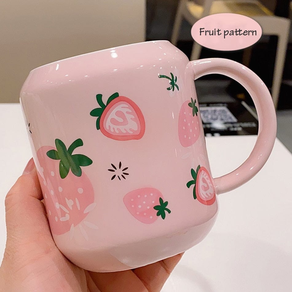 New Cute Fruit Ceramic Mug With Straw