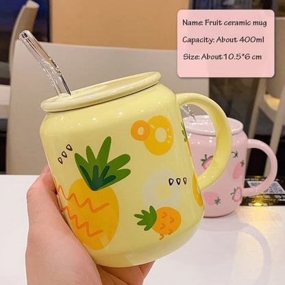 New Cute Fruit Ceramic Mug With Straw