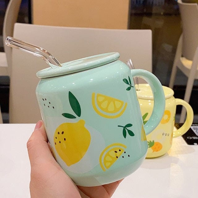 New Cute Fruit Ceramic Mug With Straw