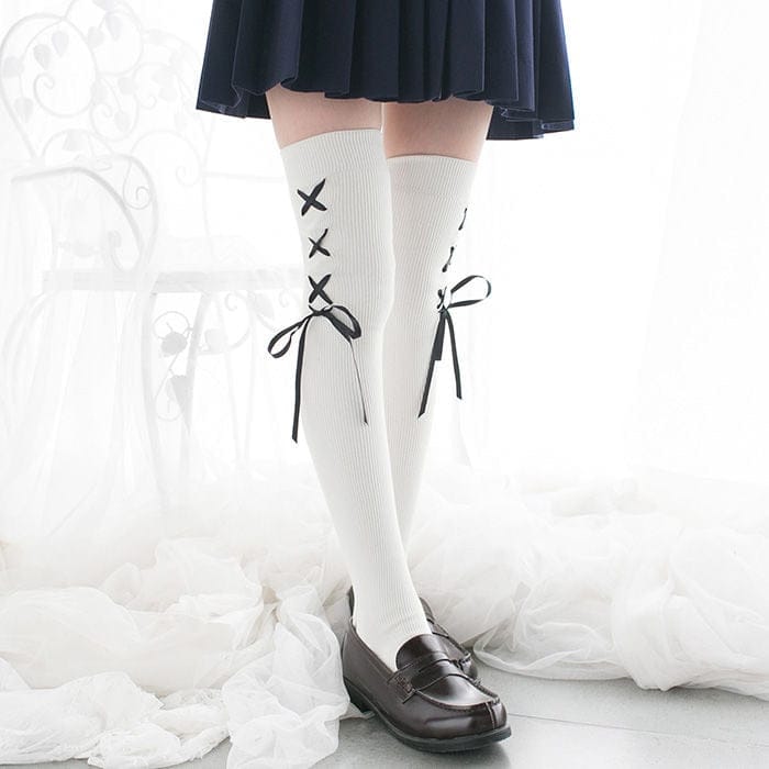 Over Knee Cross Ribbon Stocking Socks