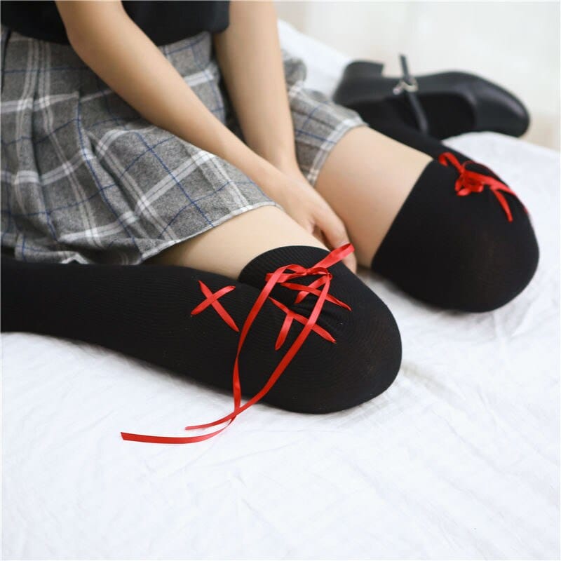 Over Knee Cross Ribbon Stocking Socks