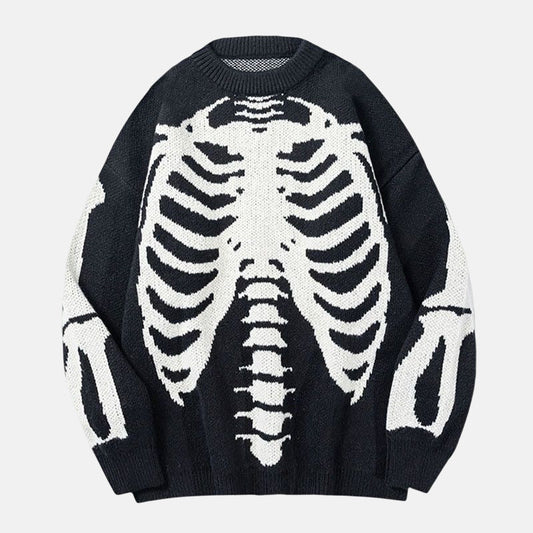 Street Style Long Sleeve Knit Sweater - Skeleton Bone Chic! 💀🕶️