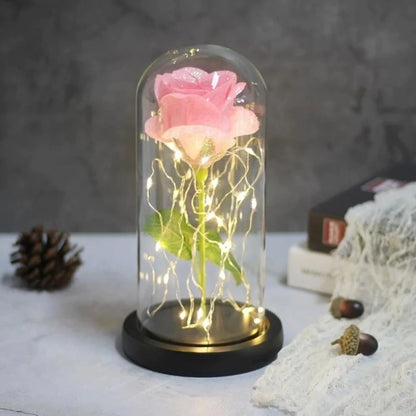 Shimmering Glitter Enchanted Rose LED Glass Display