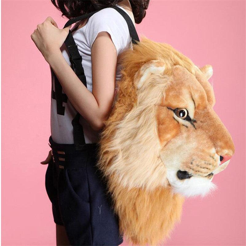 Realistic Lion and Tiger Head Plush Backpacks
