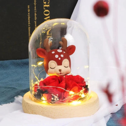 Immortal Preserved Rose Deer Elk Fawn Glass LED Display