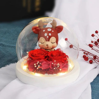 Immortal Preserved Rose Deer Elk Fawn Glass LED Display