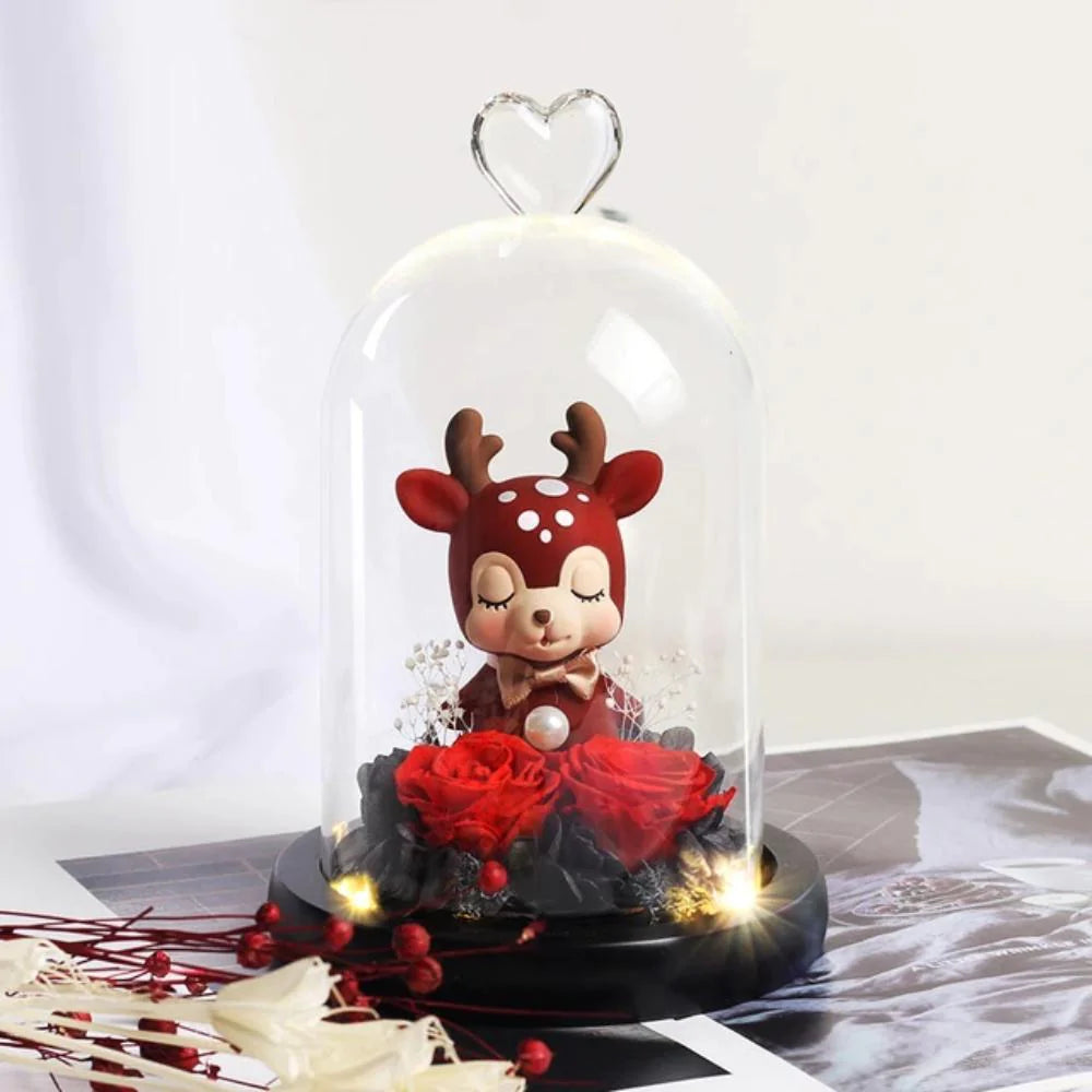 Immortal Preserved Rose Deer Elk Fawn Glass LED Display