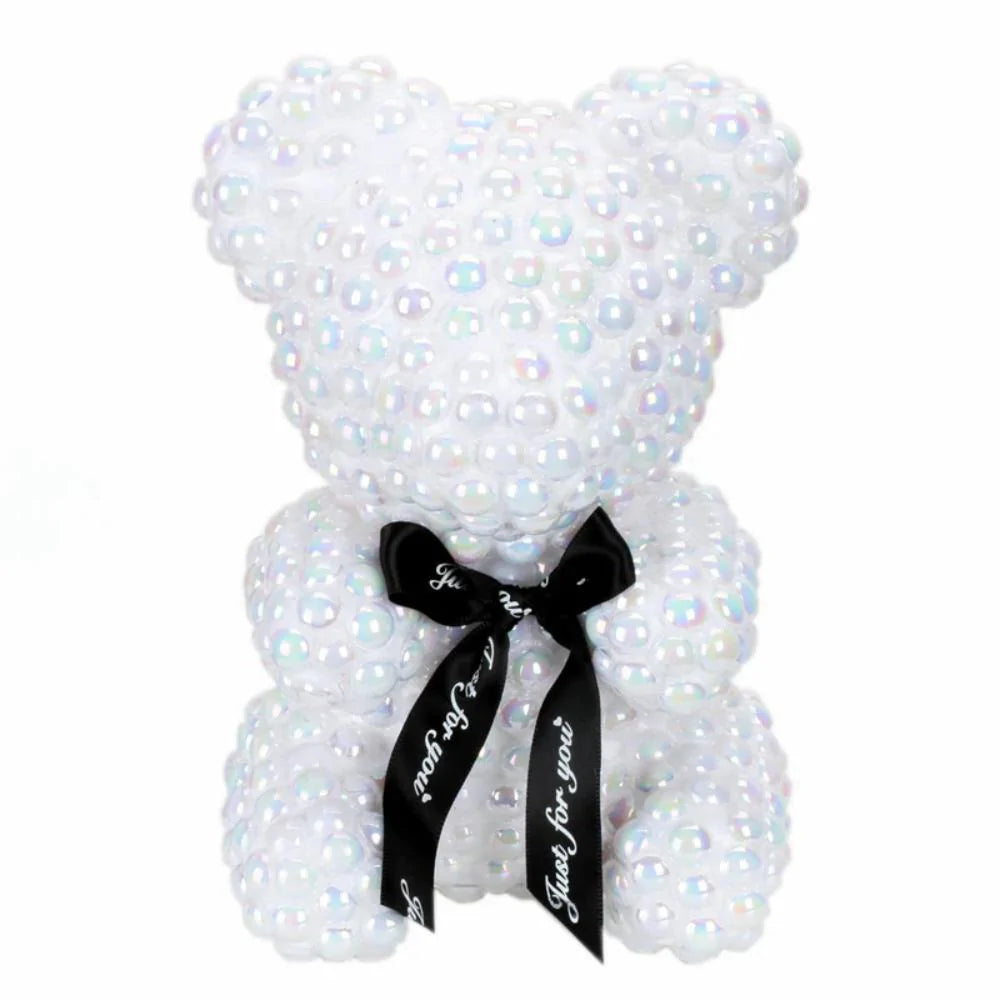 Timeless Love: Pearl Heart Teddy Bear with an Enchanted Forever Rose