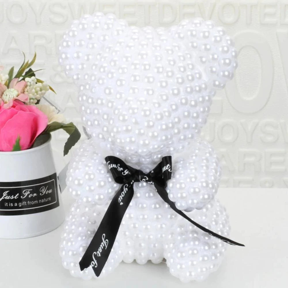 Timeless Love: Pearl Heart Teddy Bear with an Enchanted Forever Rose