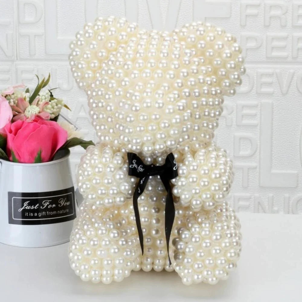 Timeless Love: Pearl Heart Teddy Bear with an Enchanted Forever Rose