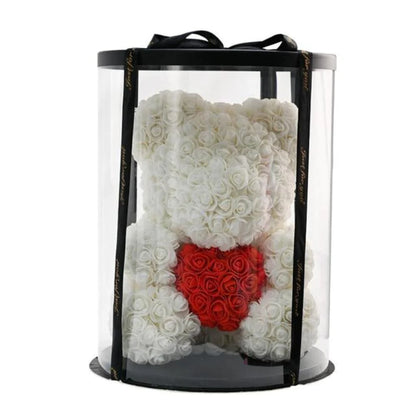 Forever Rose Teddy Bear in Deluxe Round Gift Box