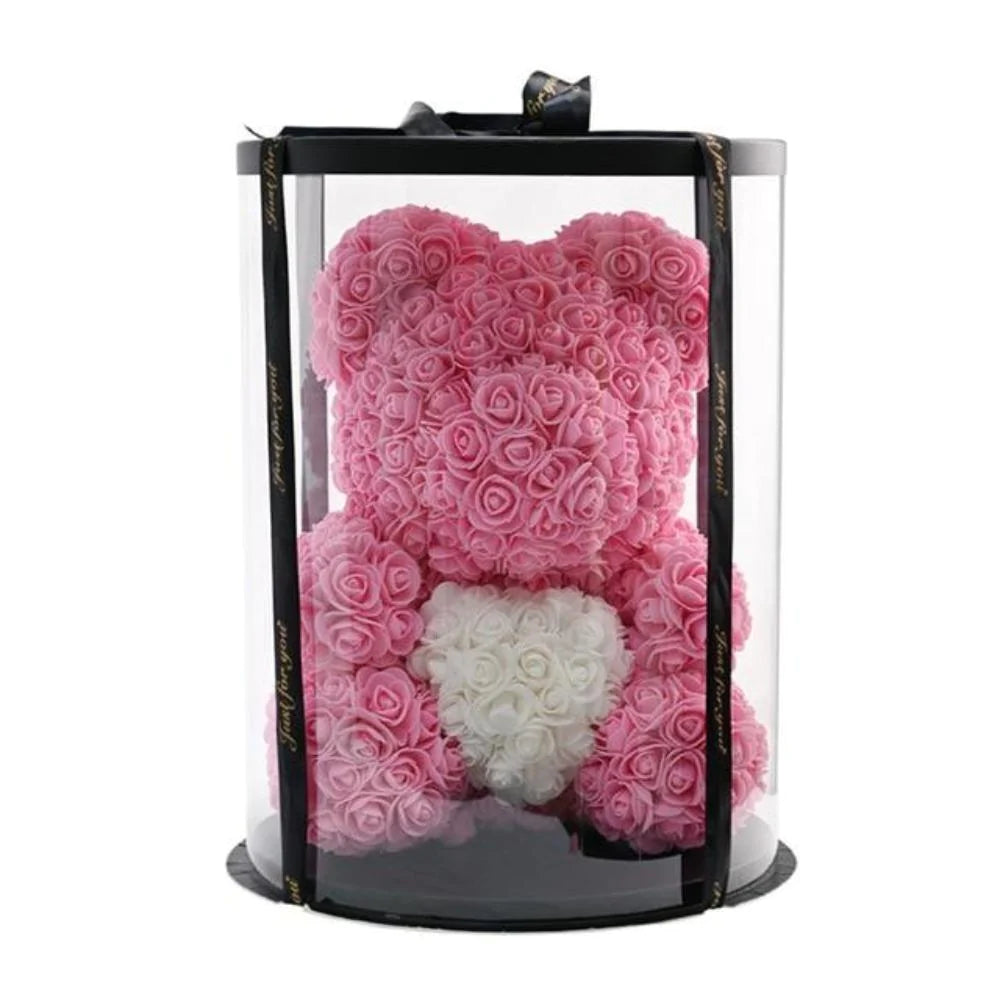 Forever Rose Teddy Bear in Deluxe Round Gift Box