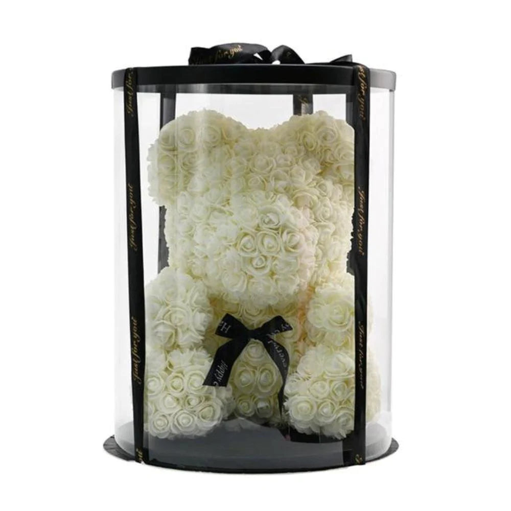 Forever Rose Teddy Bear in Deluxe Round Gift Box