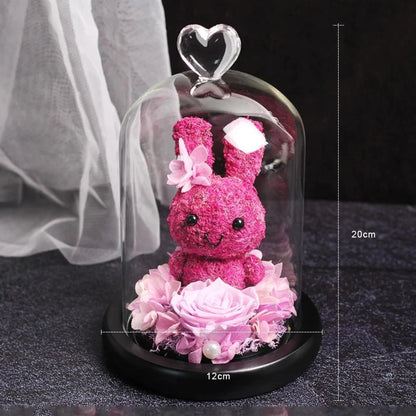 Immortal Preserved Rose Bunny Rabbit Glass LED Display