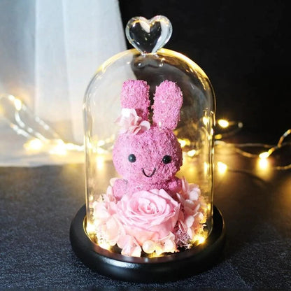 Immortal Preserved Rose Bunny Rabbit Glass LED Display