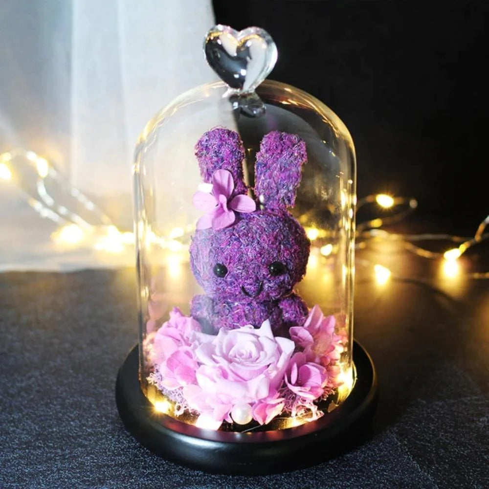 Immortal Preserved Rose Bunny Rabbit Glass LED Display