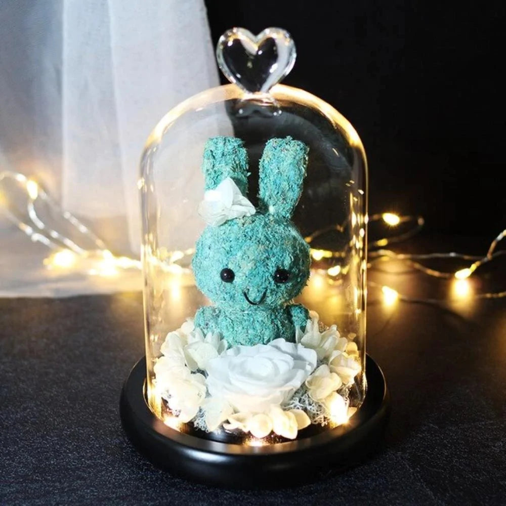 Immortal Preserved Rose Bunny Rabbit Glass LED Display