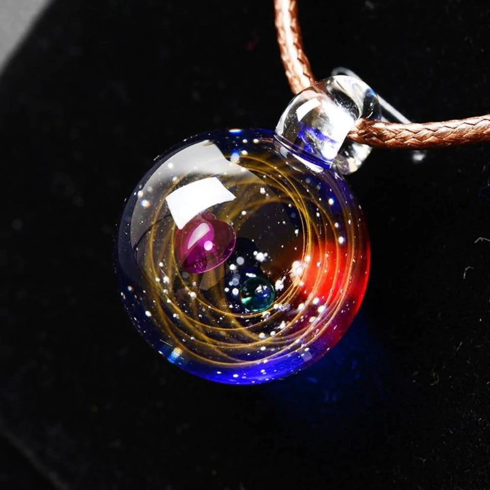 Glass Galaxy Pendant Necklace in a Drop Shape