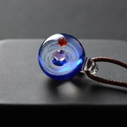 Glass Galaxy Pendant Necklace in a Drop Shape