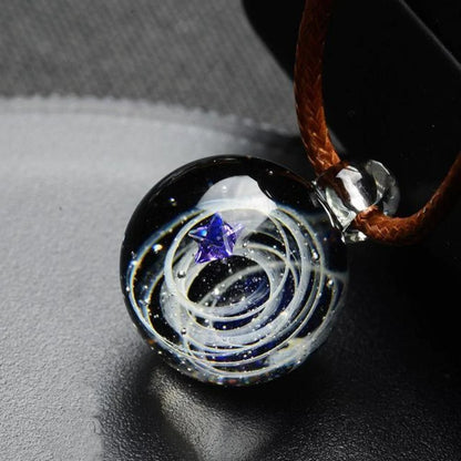 Glass Galaxy Pendant Necklace in a Drop Shape