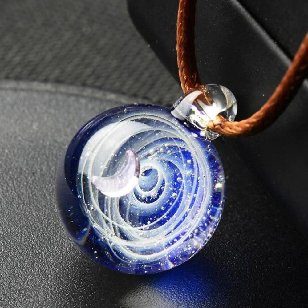 Glass Galaxy Pendant Necklace in a Drop Shape